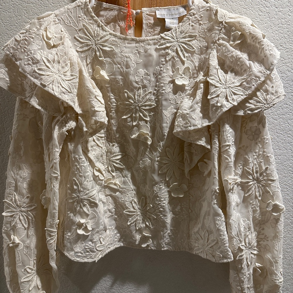 House of Harlow Floral Lace Ruffle Blouse